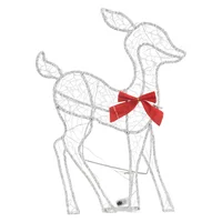 A19F-Lighted Christmas 2D Reindeers Outdoor Decorations, Pre-Lit Light Up Xmas Rudolph & Santa Sleigh With Lights Durable Baby D