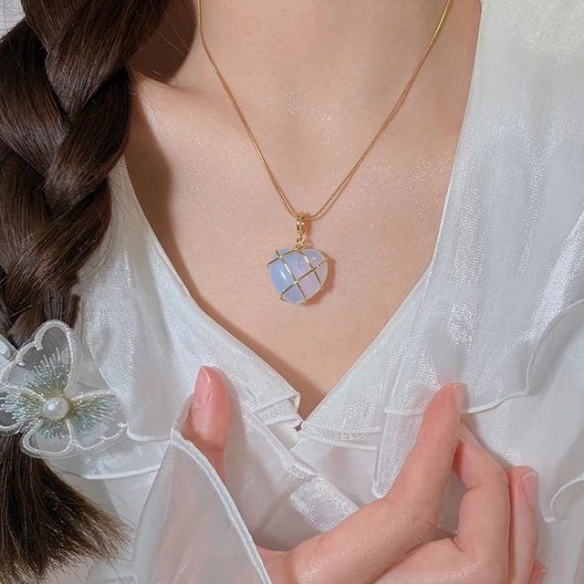 2023 Fashion Opal Heart Necklace Crystal Castle Necklace For Woman Girls  Rose Quartz Barbie Necklace Jewelry Accessories Gift