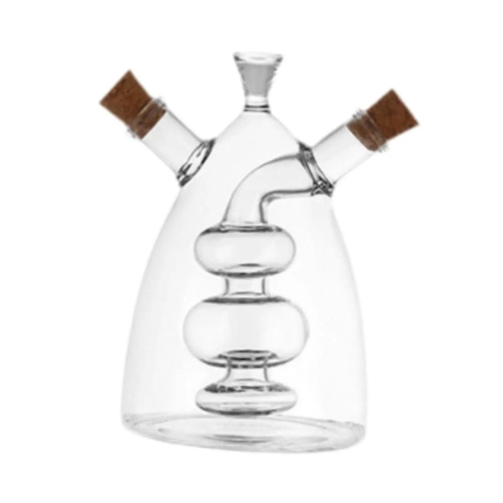 Oil and Vinegar Glass Bottle Clear Kitchen Cooking Container for Kitchen Double Pourer Spout Stoppers 2 in 1 for Cooking