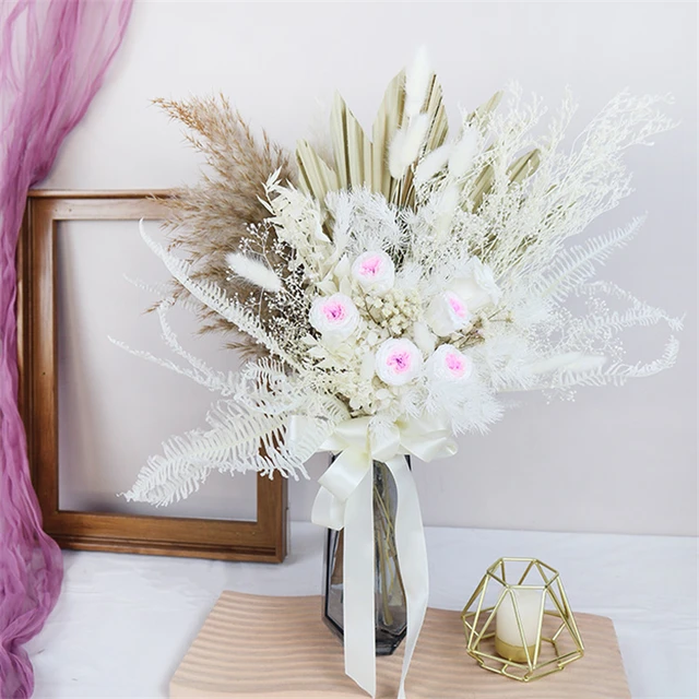 Natural Dried Flowers Preserved Flower Bouquet Red Rose Pink Crystal Grass  Home Wedding Mariage Decoration Home Room Decor - Artificial Flowers -  AliExpress