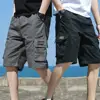 Men Cargo Shorts Loose Straight Multi Pockets Elastic Waist Men Shorts Casual Deep Crotch Men Summer Sport Shorts 5