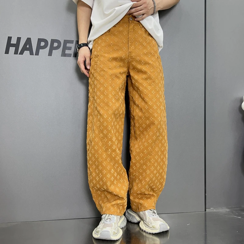 5 Color fashion high-end hip hop jeans men's high streetinsfashion printing street cool loose straight-leg wide-leg pants