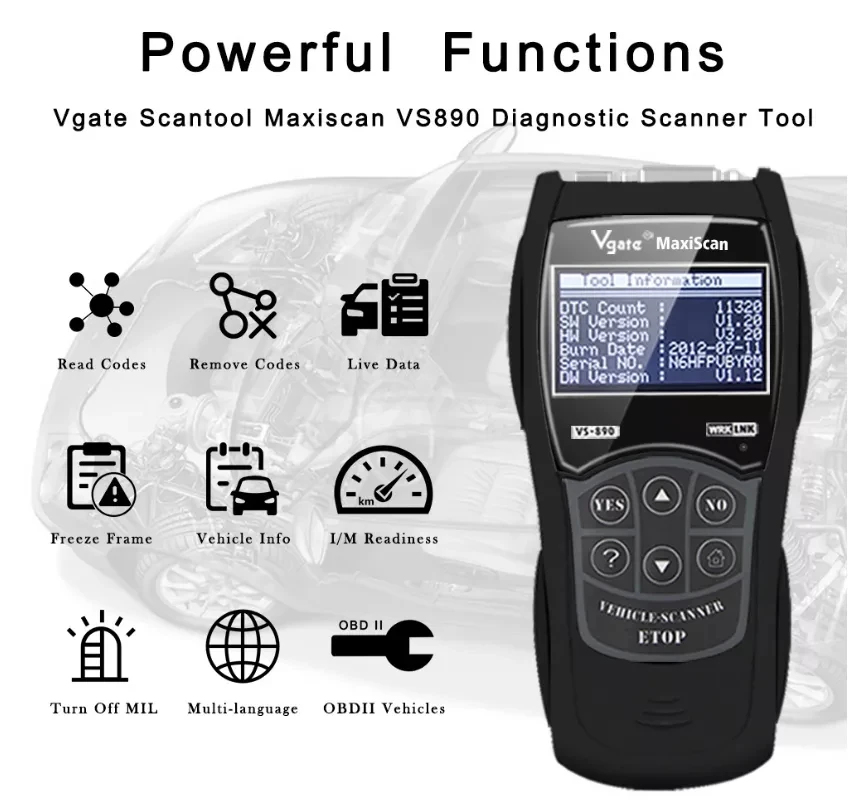 Obd2 Szkenner Autó Hibakódolvasó Univerzális Vgate Maxiscan Szkennelő Eszköz Car Vs890 Obd 2 Obd Ii Diagnosztikai Szkenner Szerszámmotor Teszt