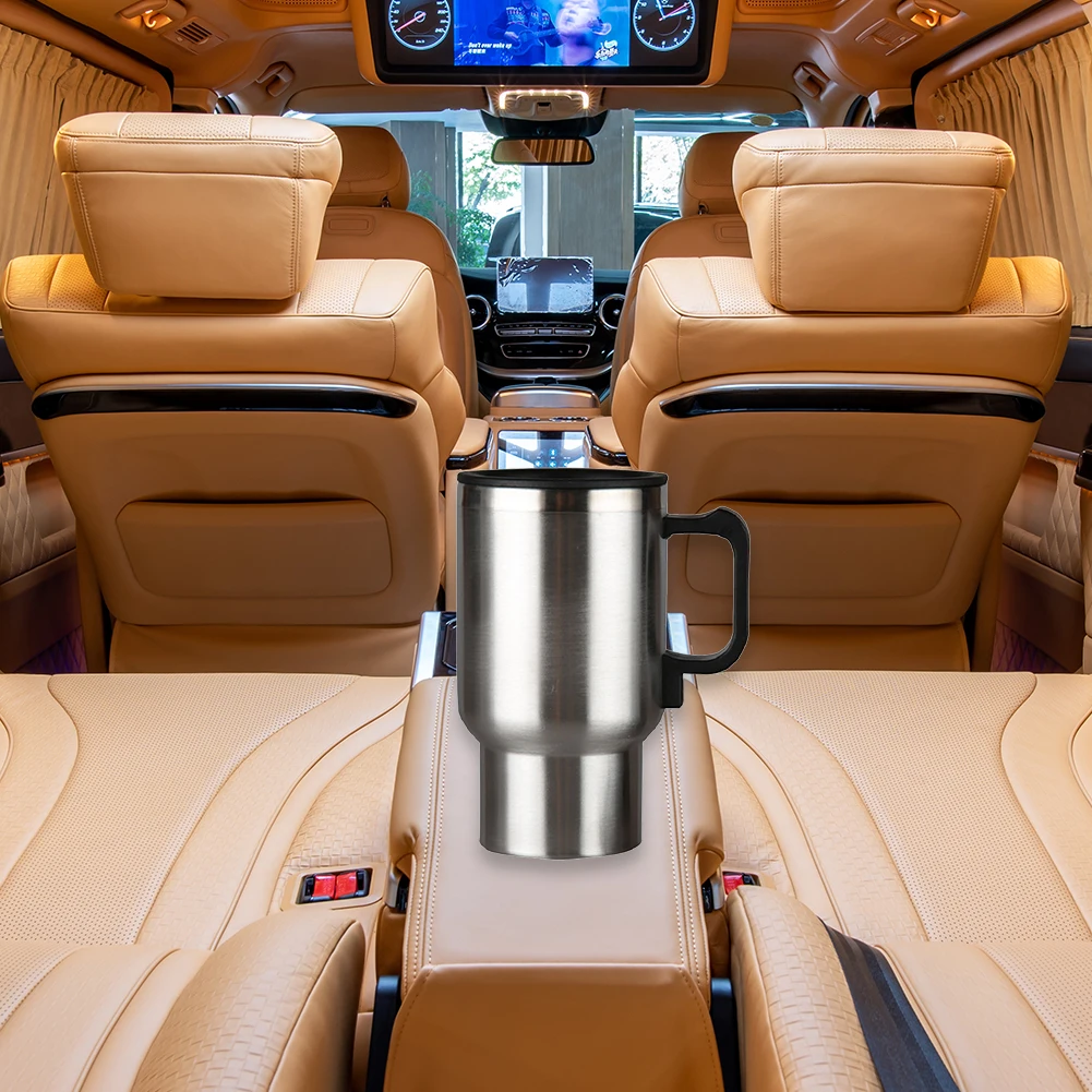 450ml Vehicle Heated Coffee Cup Stainless Steel Travel Electric Kettle 12V Heated Thermos Mug for Heating Water Coffee Milk Tea 2
