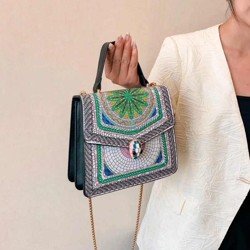 

2023 New Printed Cross Shoulder Snake Head Flap Versatile Bag Fashion Small Square Bags High Quality Women Purse and Handbags