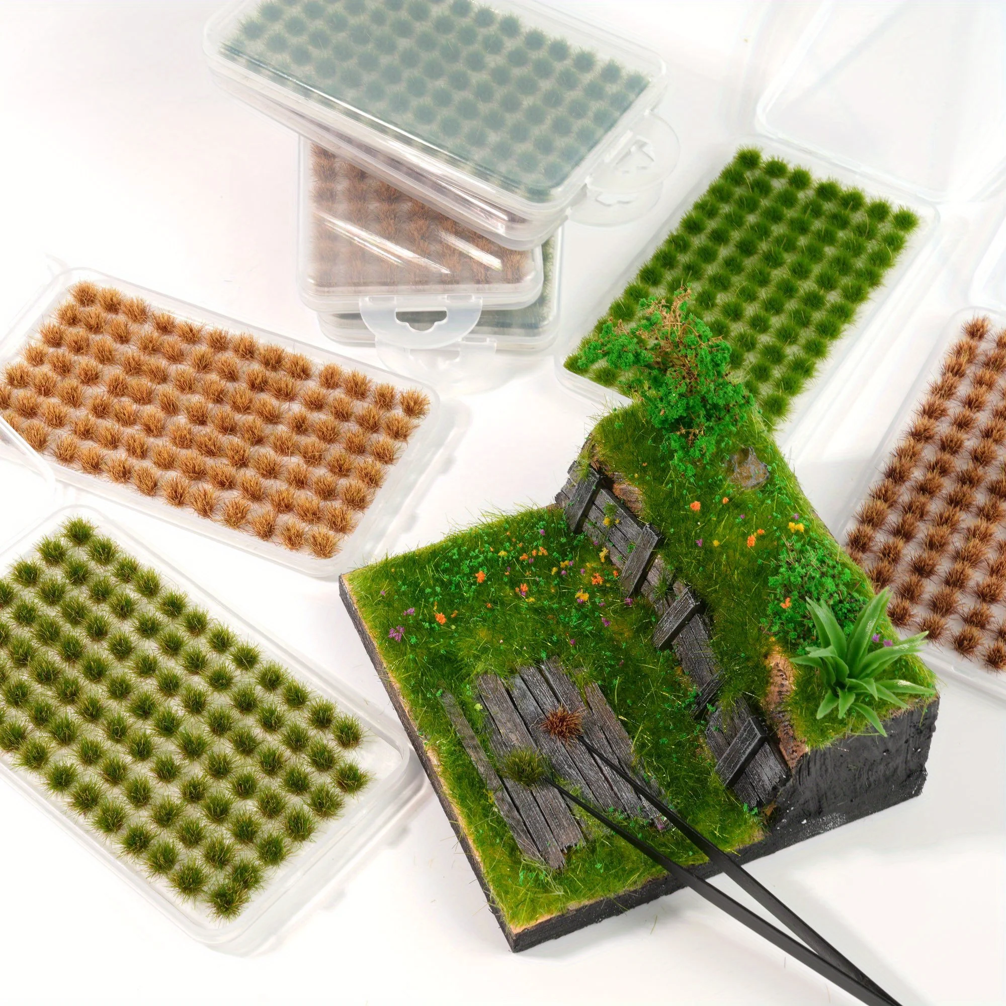 Enhanced Static Model Grass Tuft Kit with Tweezers and Storage Box for Patios and Terrain Projects