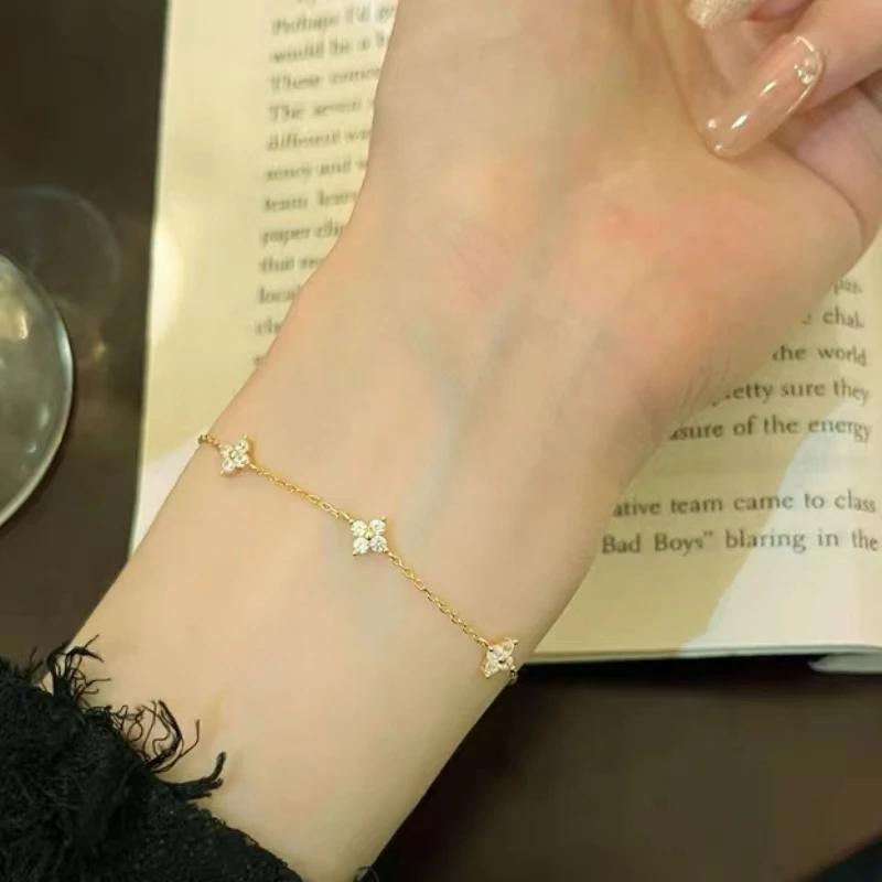 

NEW bracelet time limit kill S925 Sterling Silver four-leaf clover adjustable new design plant petal bracelet for women's gifts