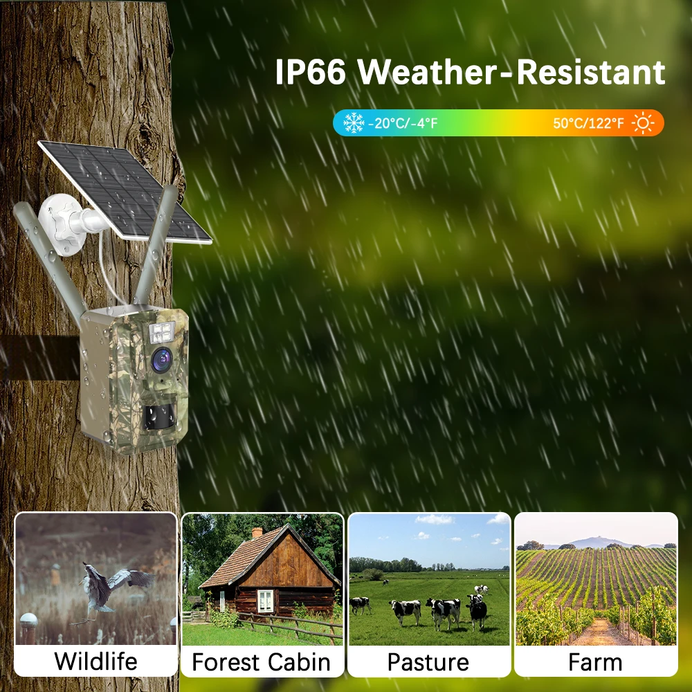 SZSINOCAM US 4G Cellular 3MP 2K Battery Solar PIR Motion Activated Wildlife Hunting Trail Camera IP66 Outdoor Night Vision 4