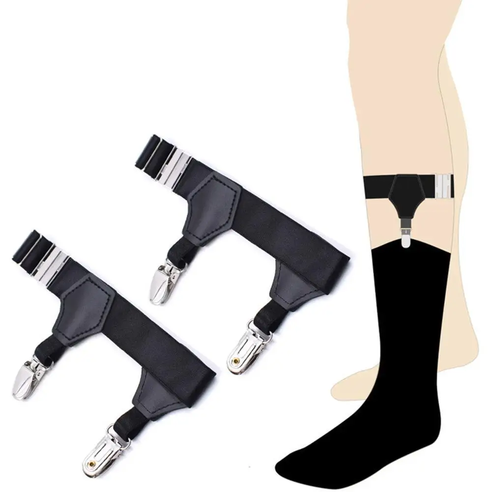 Une paire de chaussettes noires pour hommes, ceinture de jarretelles, élastiques réglables, porte-bretelles, Clips antidérapants à bouche de canard