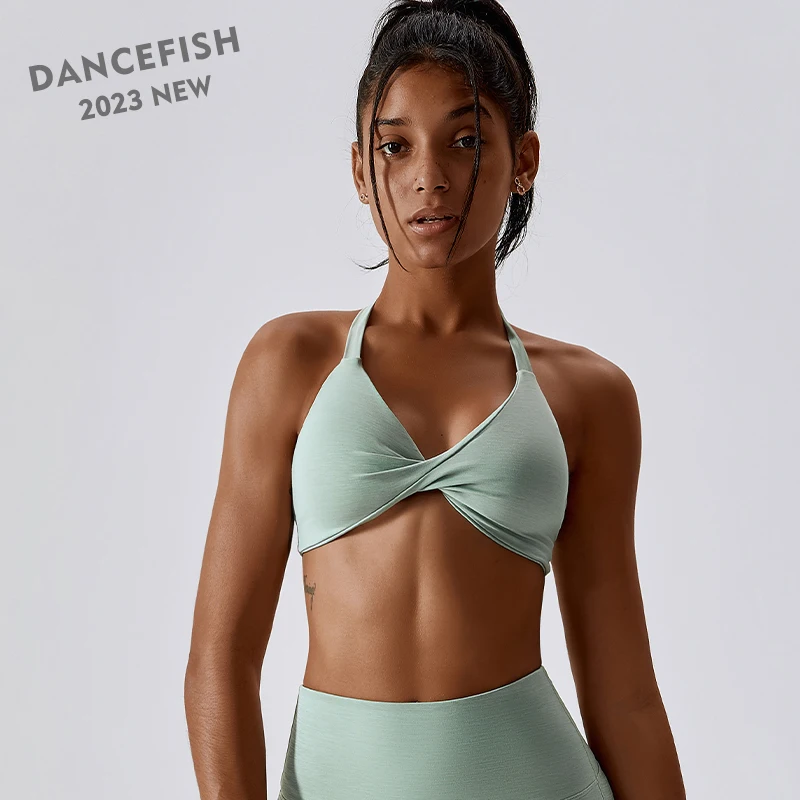 

DANCEFISH 2023 New Women Triangle Thin Straps Cross Beautiful Back Chic Active Top Outdoor Fitness Running Yoga Bras