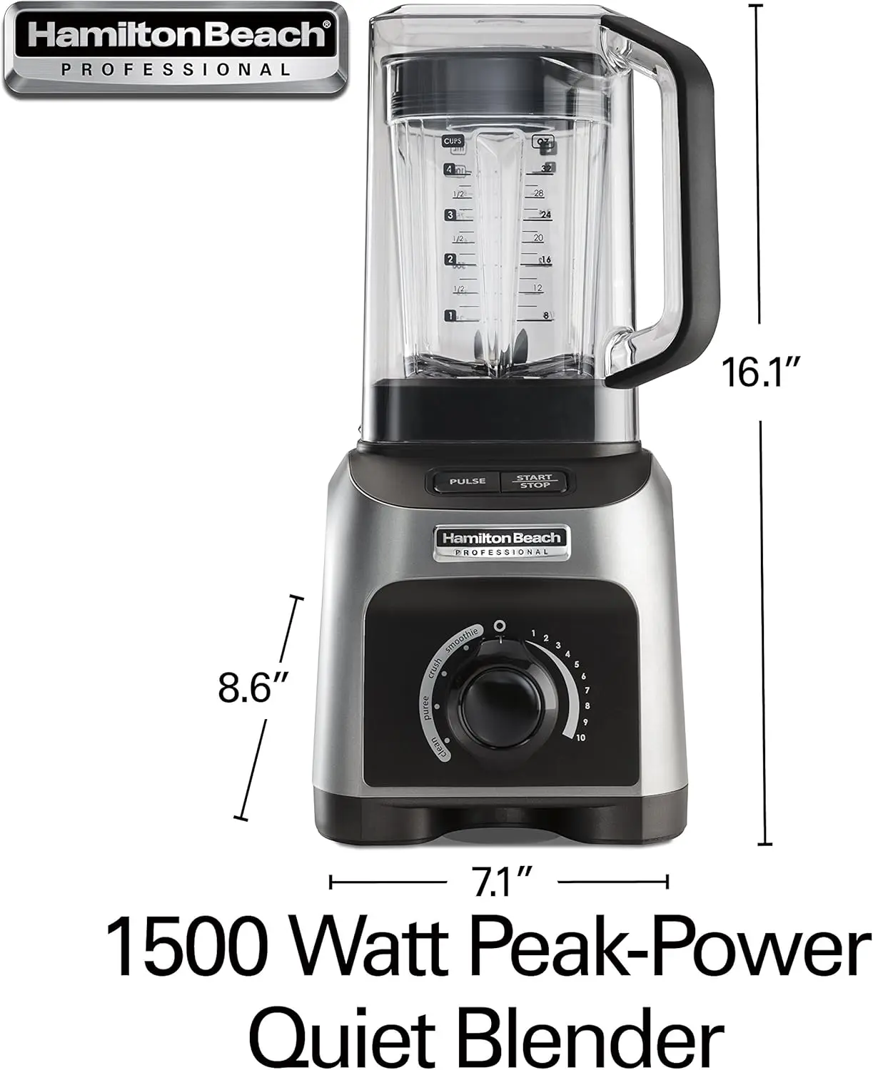 Beach Professional Quiet Shield Blender, 1500W, 32oz BPA Free Jar, 4 Programs & Variable Speed Dial for Puree, Ice Crush, Shakes 6