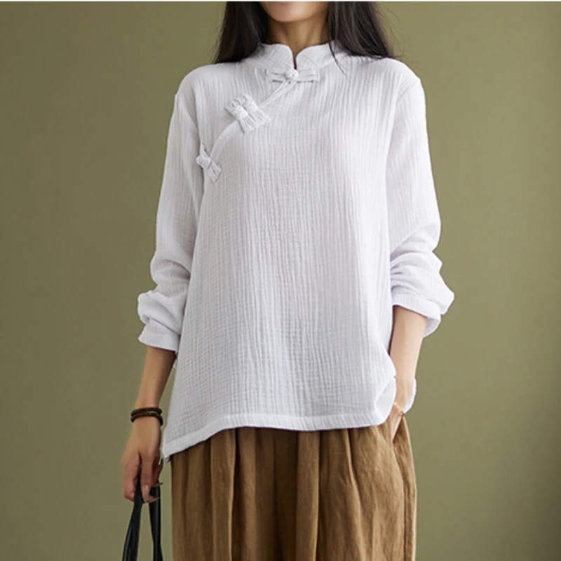 Retro Chinese Style Women stand collor Shirts Traditional vintage cotton linen blouse Hanfu Tops casual soft Buttons shirts