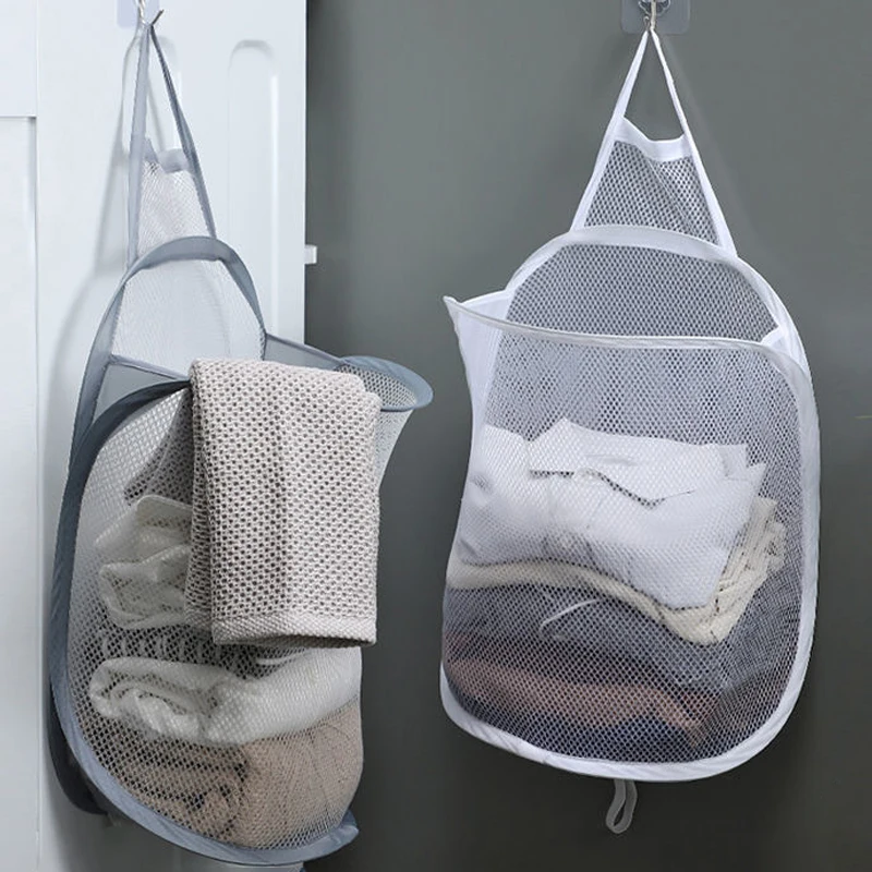 Large Hanging Laundry Basket Storage Bag Foldable for Dirty Clothes Meshcloth Multi-pocket Clothing Toy Storage Home