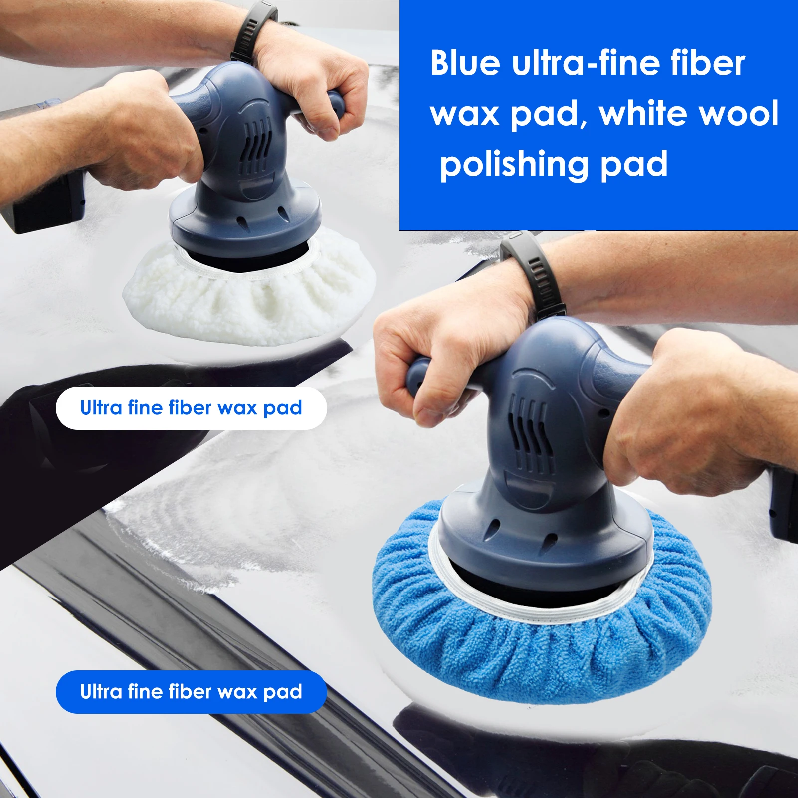 15 Pcs Car Polisher Pad Bonnet 7 to 8 Inch/9 to 10 Inch Reusable Car Buffing Pads with Microfiber Wax Pads and Woollen Polishing