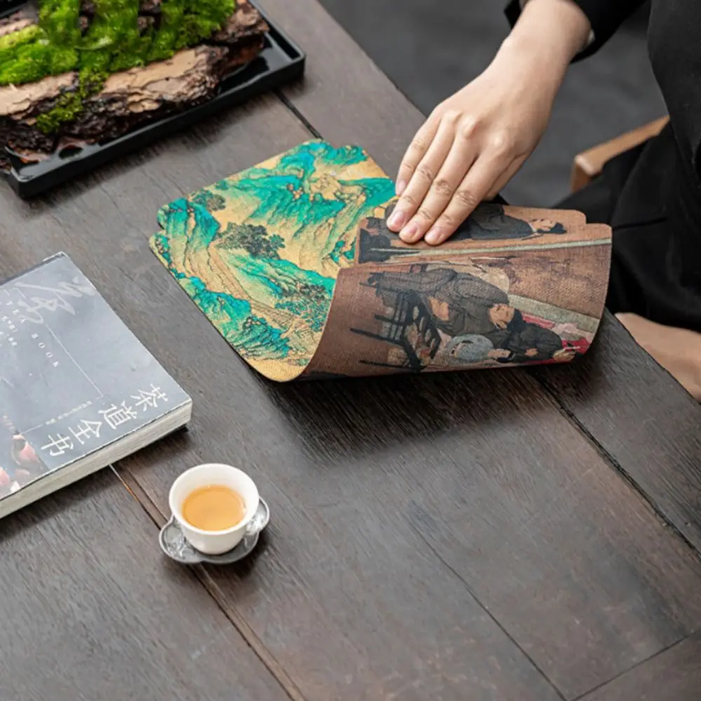 Tea Set Chinese Style Chinese Tea Towel Dishcloth Ancient Painting Waterproof Tea Cushion Cloth Double-sided Mat Table