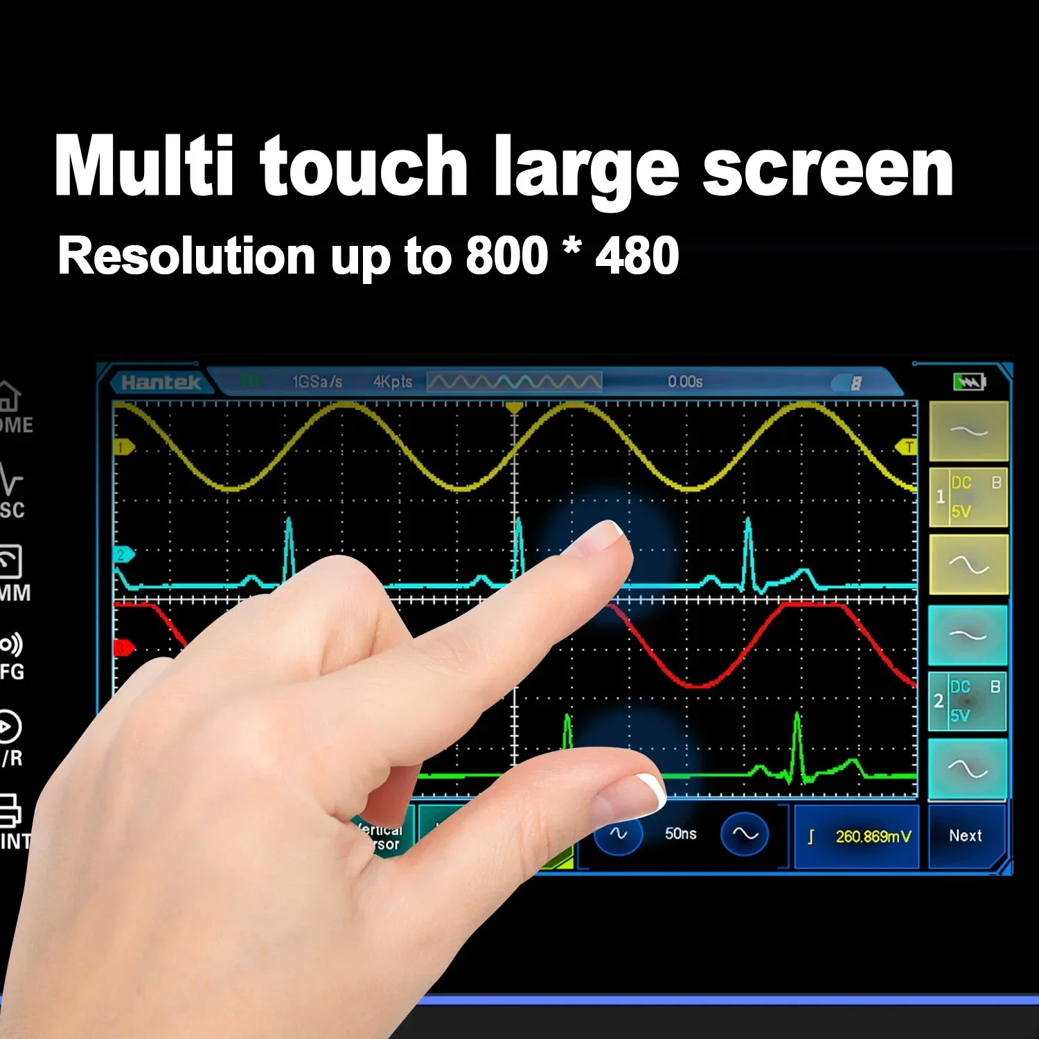 Digital Multimeter Digital Oscilloscope Signal Generator Digital Tester Hantek Portable Handheld Touch Screen digital Oscilloscope 110Mhz 2-Channels + multimeter + Waveform Generator TO1112C TO1112D