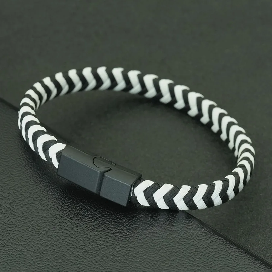 Handmade Leather Men Bangle Bracelet with Magnetic Buckle