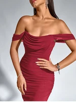 NewAsia Women's Off Shoulder Ruched Mesh Long Corset Dress Backless Fishbone Bodycon Elegant Fashion Party Club Maxi Dresses - Image 6