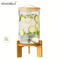 5L Glass Beverage Dispenser with Stand - Clear Drink Dispenser with Spigot Needed Durable Glass & Wood Base for Parties Bar 3