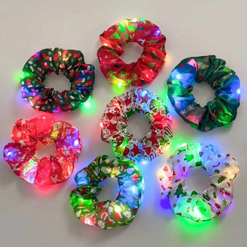 20/50/100PCS LED Luminous Hair Bands Light Up Hair Scrunchies Rope Girls Headwear Hair Accessories Glow In Dark Party Supplies