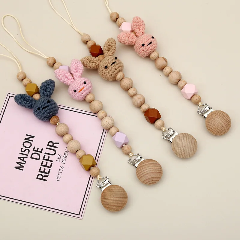 1pc Baby Pacifier Clip Chain BPA Free Wooden Beads Appease Soother Chain Clips Newborn Crochet Bunny Dummy Holder Nipple Clip 1pc baby pacifier clip chain bpa free wooden beads appease soother chain clips newborn crochet bunny dummy holder nipple clip