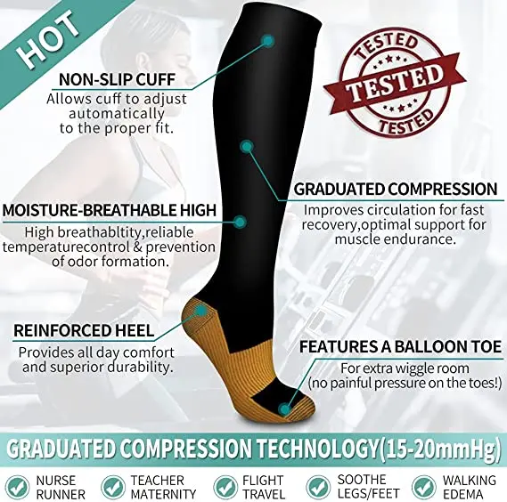 YeuG Copper Compression Socks For Men Women Circulation- Arch Ankle  Support For Athletic Running Medical Cycling Price In UAE Amazon UAE