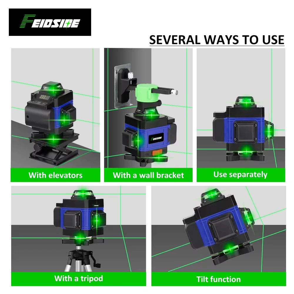 HILDA 4D 16 Lines Laser Level Self Leveling 360 Horizontal And Vertical Green Beam