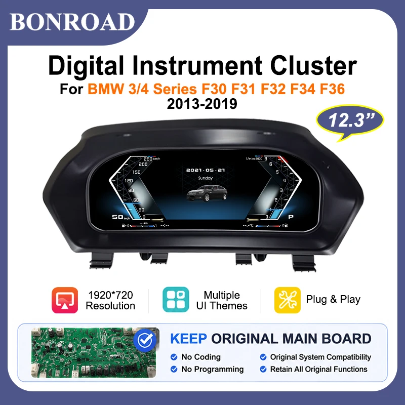 Panel de Instrumentos Digital BONROAD para BMW Serie 3/4 F30 F31 F32 F34 F36 2013-2019, Velocímetro, Cabina Virtual 1