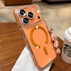 Crystal Clear Anti - Knock Shockproof Glass Camera Protector Case with MagSafe Compatibility - iPhone 17 Pro (Orange)