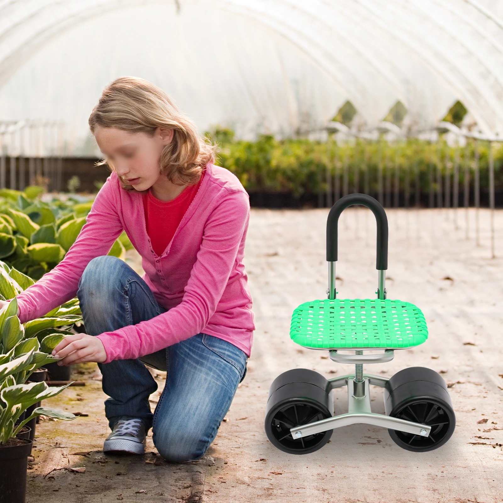 Foldable garden kneeler Garden rolling stool workseat with 2 wheels stable sturdy cart adjustable seat height and direction for gardening floor standing