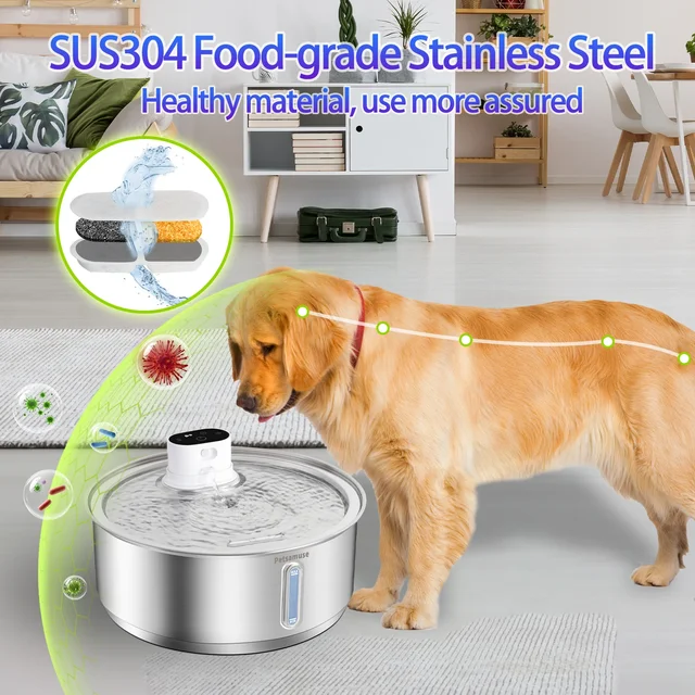 S8c5166e02f15460fa954c14e6f5e0323S.jpg Petavista 8L Automatic Stainless Steel Dog Water Fountain 5000mAh Wireless Pet Drinker Battery & Sensor 2 in 1 Dispenser for Dog