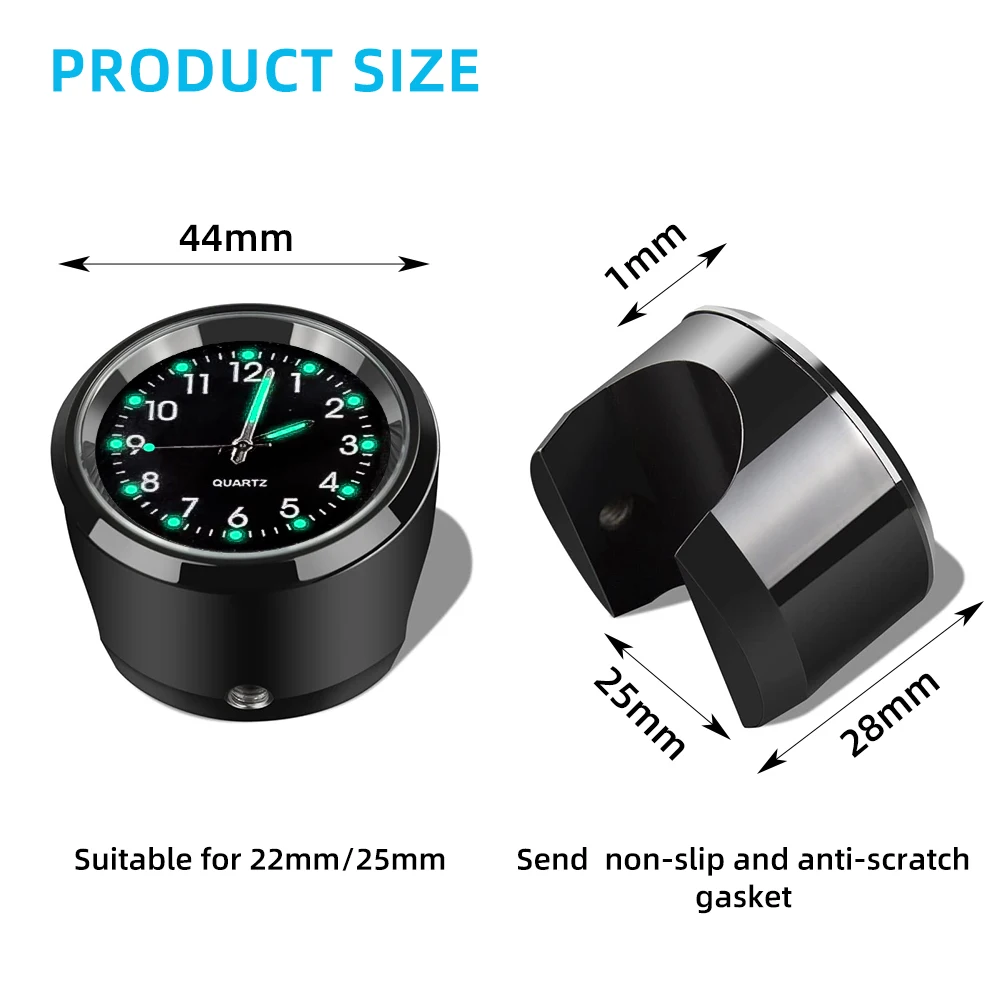 Motorcycle Handlebar Clock Chrome Waterproof Quartz Watch Aluminum Luminous