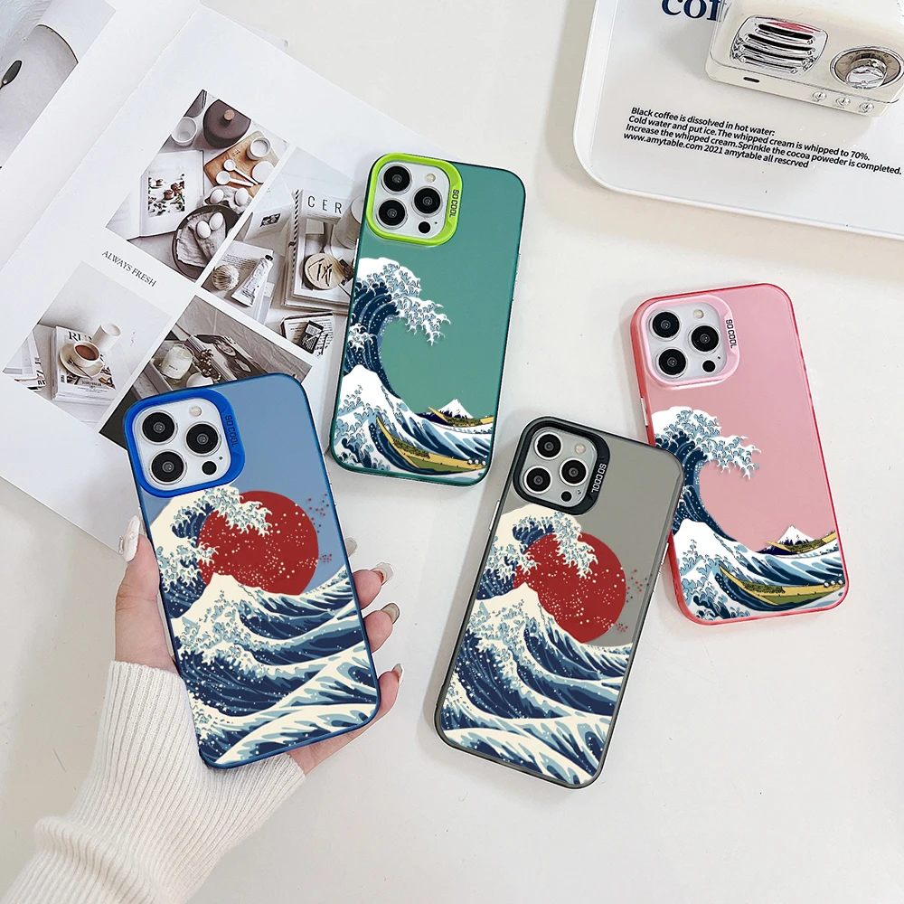 

Kanagawa-oki Nami Ura Phone Case for Huawei P30 P40 Mate 30 40 Pro Nova 7 Honor 50 Lens Creative Border Hard TPU PC Cover