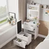 Make Up Vanity Desk with Mirror and Lights, White Vanity Table Set with Charger Station,Girls Small Vanity and Storage C 1