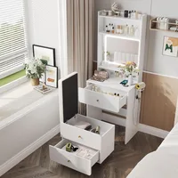 Make Up Vanity Desk with Mirror and Lights, White Vanity Table Set with Charger Station,Girls Small Vanity and Storage C 1