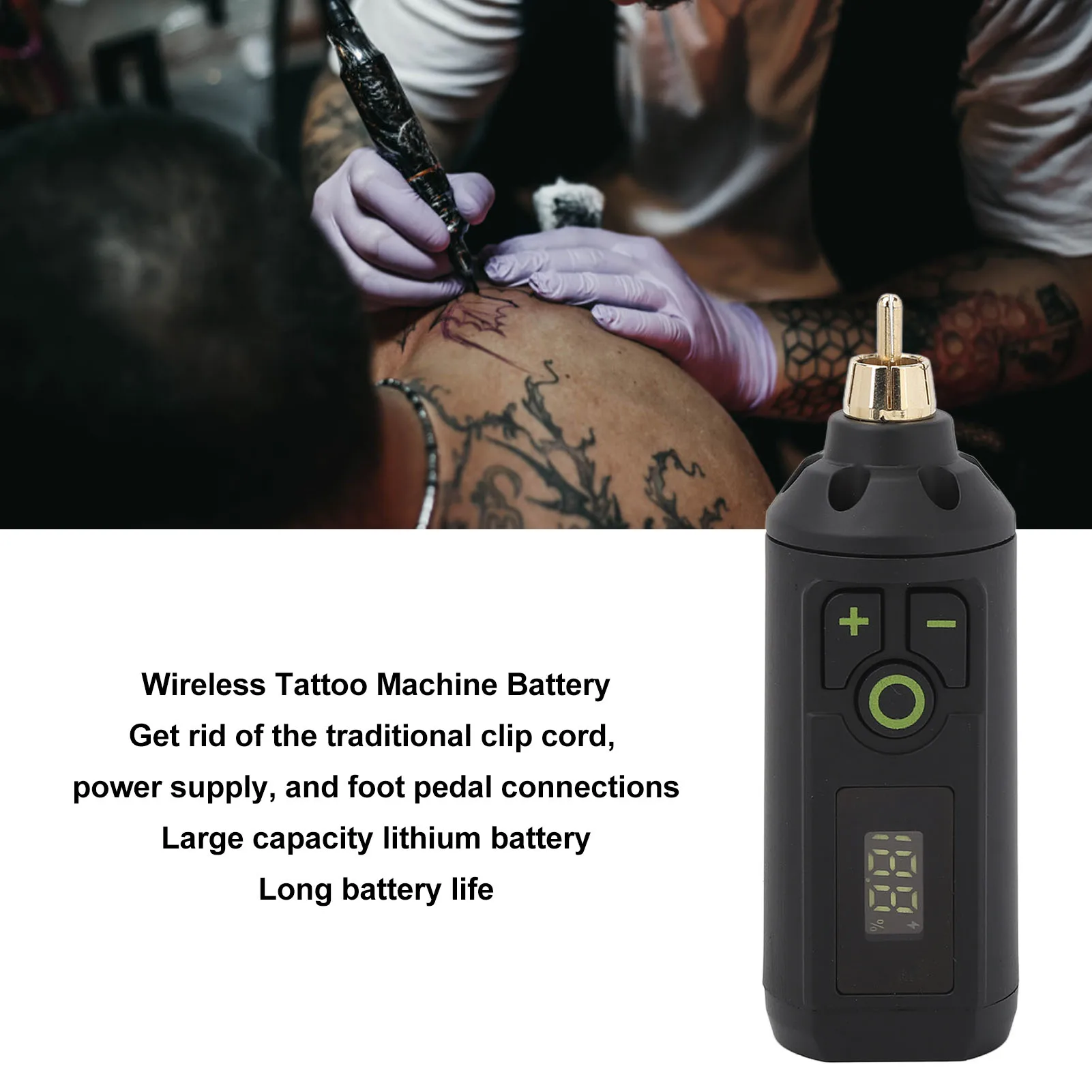 Black Tattoo Machine Battery Wireless Tattoo Machine Battery Type C Alloy Digital LCD Power Supply for Beauty Salon