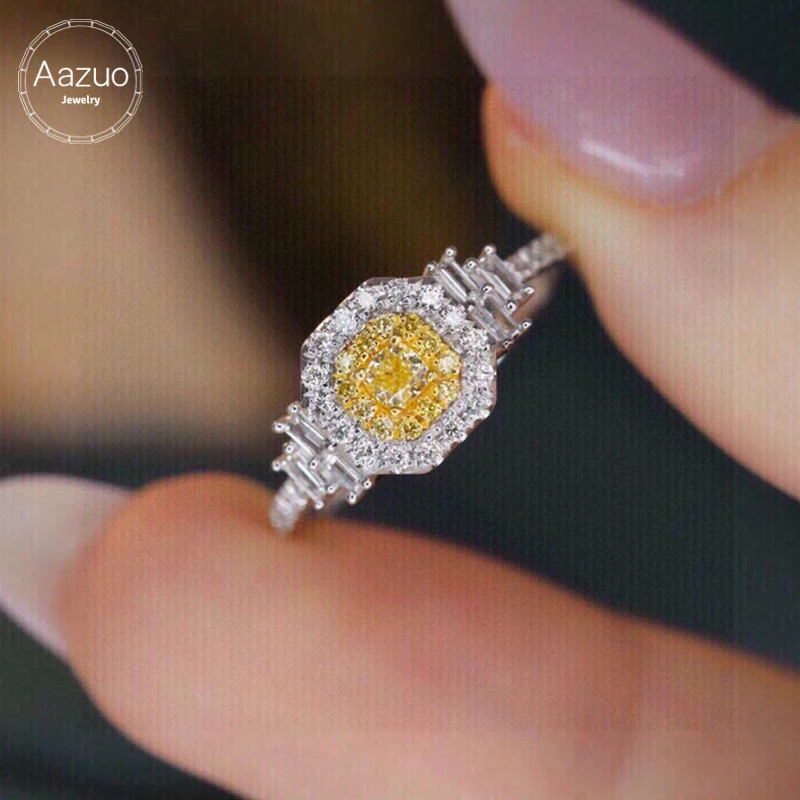 Aazuo Fine Jewelry Natural Yellow Diamonds 0.50ct 18K Gold White Square Shape Ring Gife For Lady Upscale Trendy Senior Party