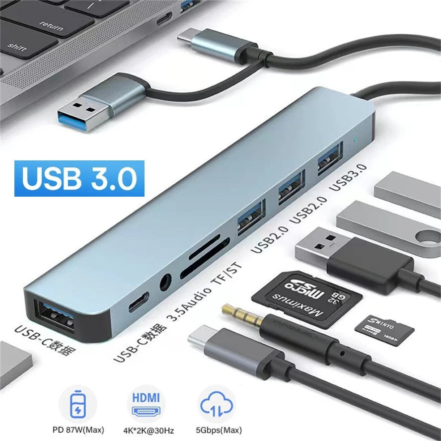 Estação de Dock Multiport para Lenovo Usb 3.0 Hub tipo c Splitter 5gbps Adaptador Otg Macbook Pro Acessórios de Computador em 2