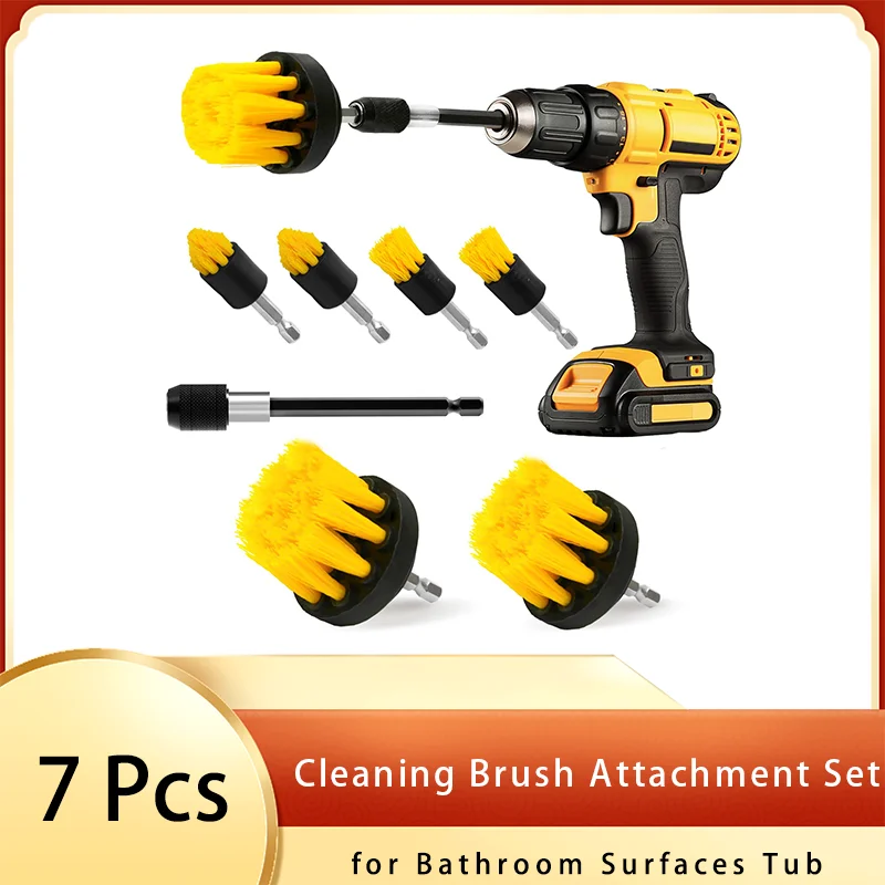 

Cleaning Brush Attachment Set 7 Pcs with Extend Attachment for Bathroom Surfaces Tub Shower Floor Tile Carpet Grout and Car