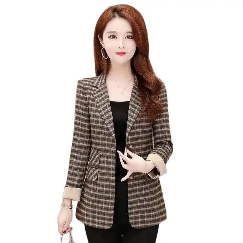 

2024 Fashion Plaid Suit Women's Spring And Autumn Dress New Korean Version Of Western Style Joker Loose Large Size Casual Coat5X