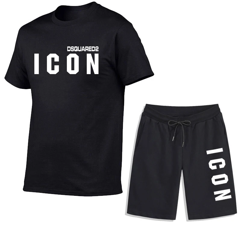 Summer Mens T-shirt + Shorts Suits Casual T Shirts Sport Set Simple Letter Printed Short Sleeve Top Cotton Tracksuits Streetwear