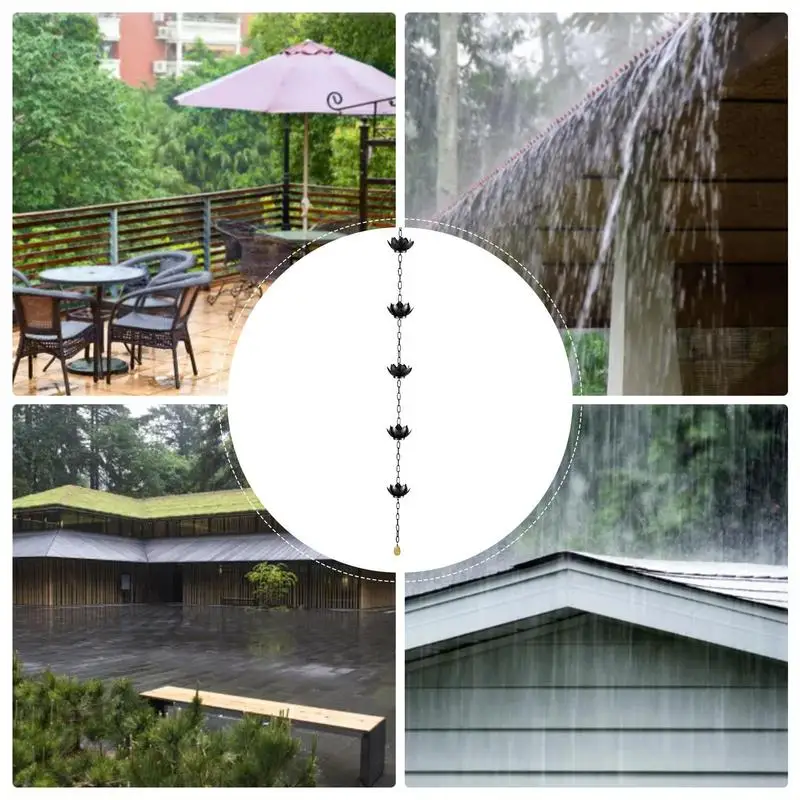 Rain Catcher Chain Lotus Flower Gutter Rain Catcher Functional and Decorative Replacement Gutter Rainwater Diverter Copper Lotus