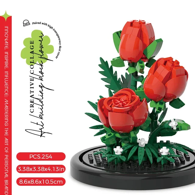 Potted Building Block Simulation Succulent Bouquet Creative Puzzle Building Block Eternal Flower Home Decoration Rose 6
