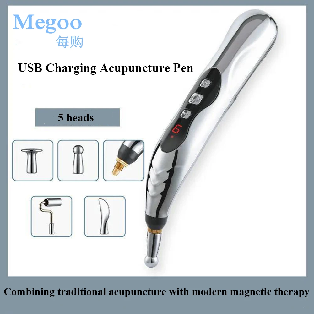 USB Charging 3/5 Heads Electronic Acupuncture Pen Meridians Energy Therapy Heal Massage Pen Body Head Back Neck Leg Pain Relief graphene smart electric heating scarf unisex winter neck warm 2000mah power bank usb charging green
