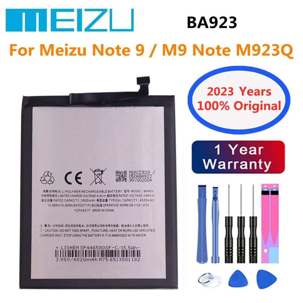 

2023 Years Mei zu 100% Original Battery BA923 4000mAh For Meizu Note 9 M9 Note9 Smartphone High Quality Battery In Stock + Tools