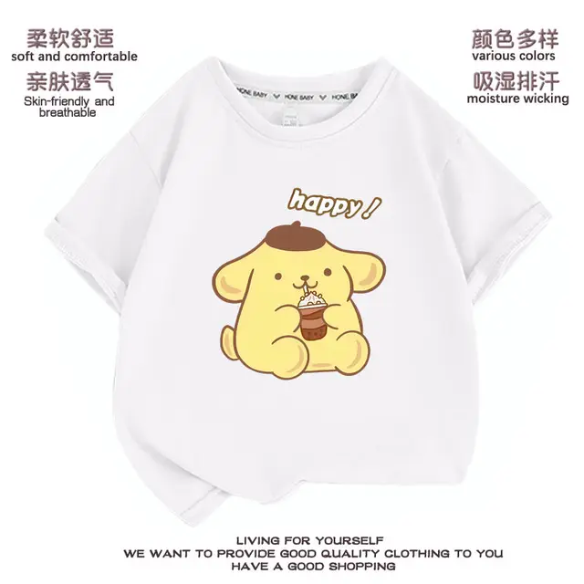 2024 Sanrio Cute Pompompurin Girls T-Shirt Kawaii Anime