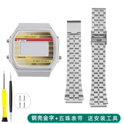 Enhanced Stainless Steel Watch Case with Upgraded Strap Design - -A168 (C - Silver gold Set)