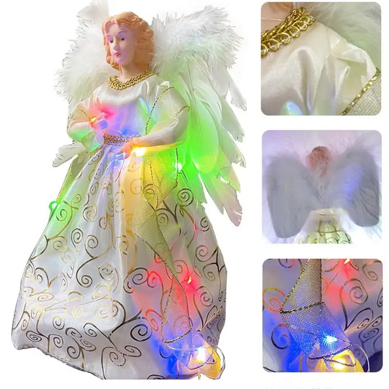 Angel Tree Topper Light Up Angel Christmas Tree Toppers Angel Figurine Treetop Decorations For Christmas Tree Party Home Decor