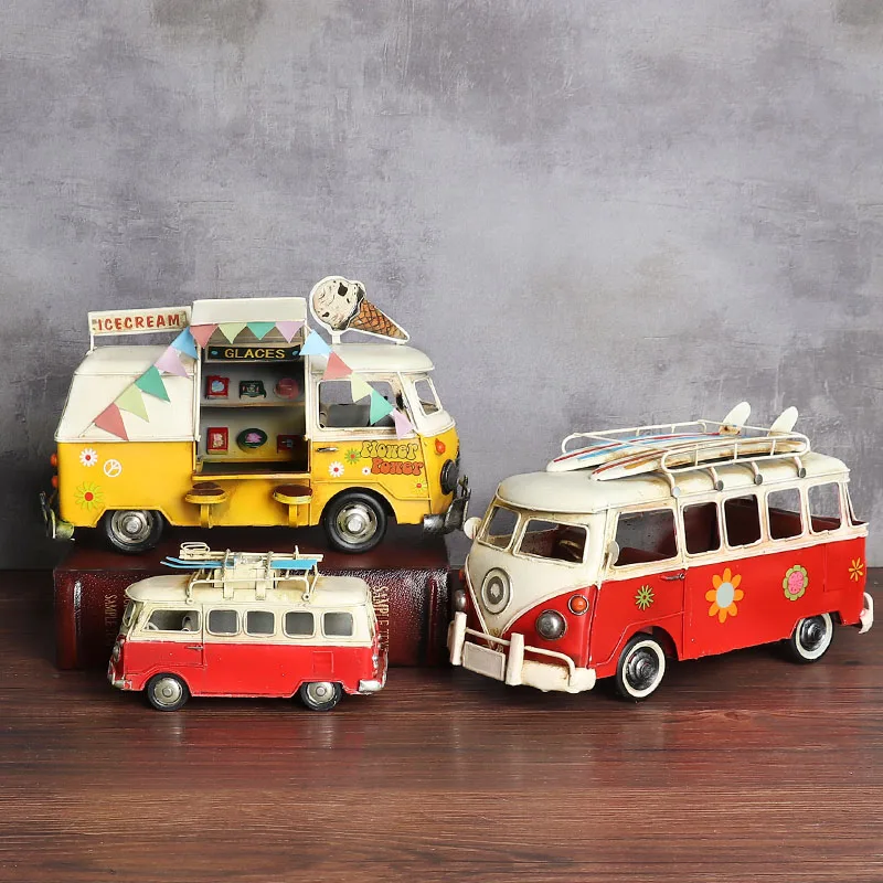 

Retro Metal Nostalgic RV Camper Car Model Creative Bus Car Decoration Children's Room Coffee Shop Display Figurines Artware