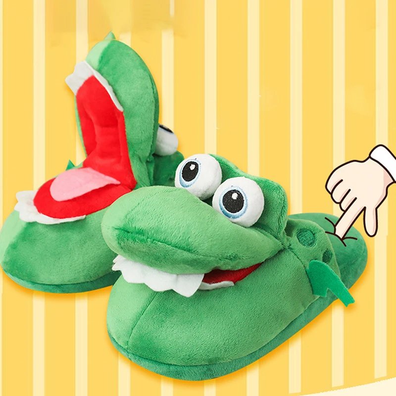 Cartoon Crocodile Cotton Slippers With Moving Mouth Funny Home Cotton Shoes Winter Walking Warm Christmas Gift For Men Women 3